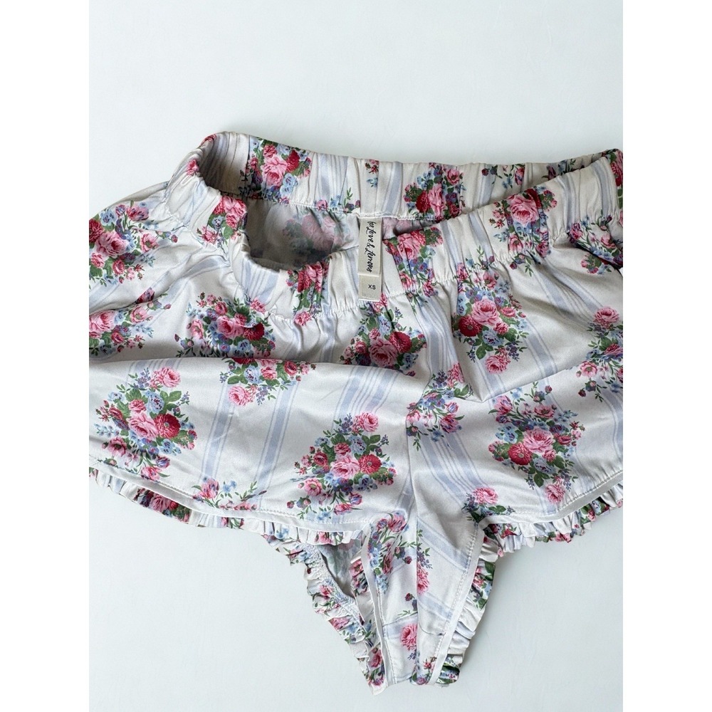 For Love and Lemons Satin Floral Ruffle Coquette Pajama Set Bridal Sleepwear XS - Picture 11 of 11